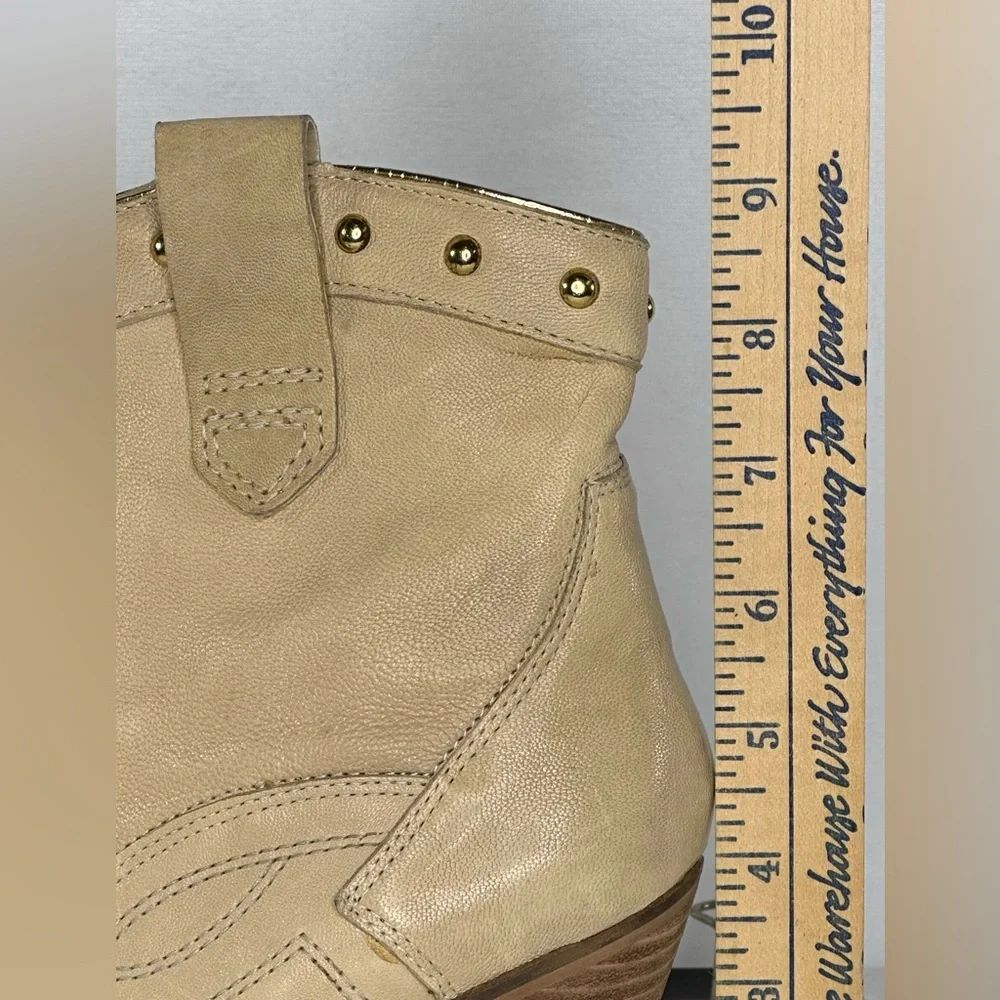 Carlos Santana Spur Cream Western Ankle Boots Leather Rodeo Boho Sz 9.5 - Picture 9 of 10